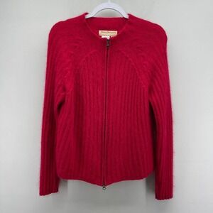VTG Norm Thompson Lambs Wool Rabbit Hair Cardigan Sweater Red Full Zip Soft Cozy